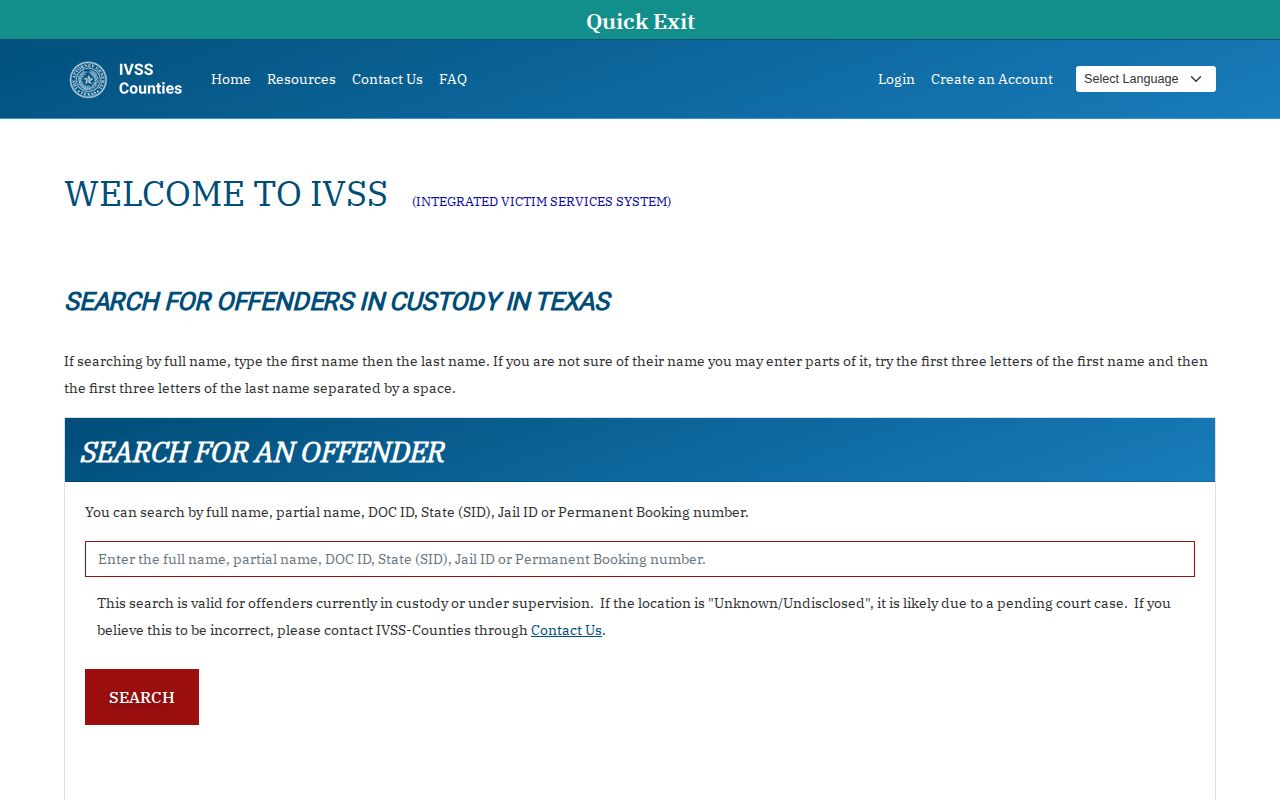 Rockwall County VINELink IVSS specific inmate search